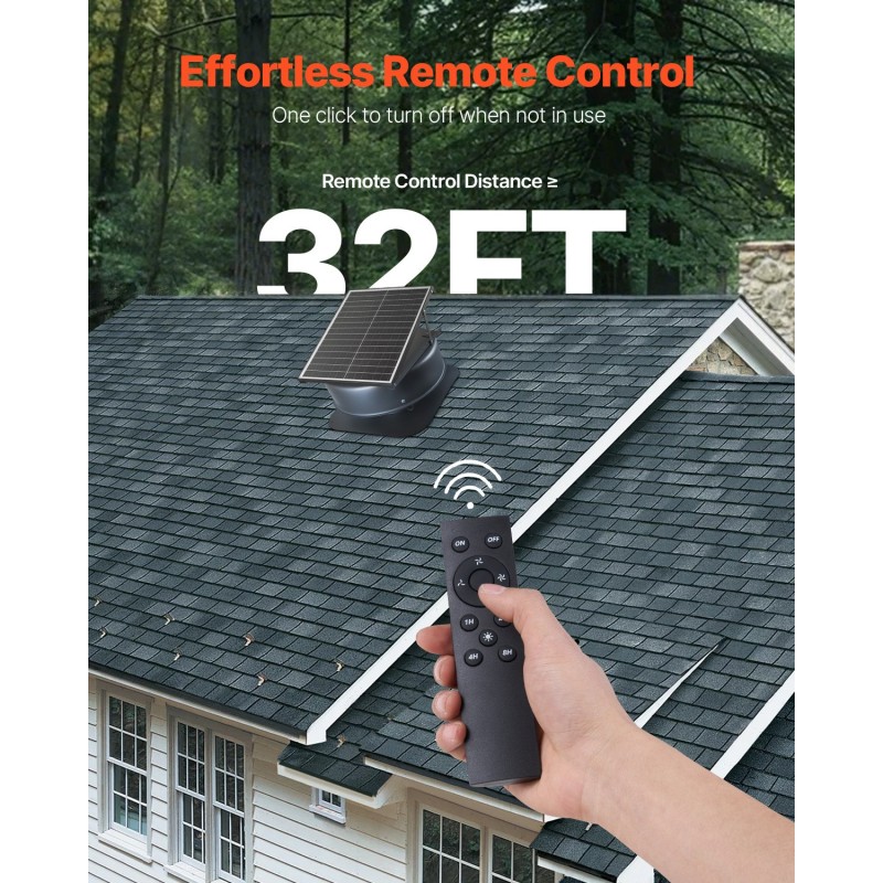 Ullakkotuuletin alumiiniseos 42 wattia aurinkokäyttöinen harjaton moottori termostaatti langaton kaukosäädin