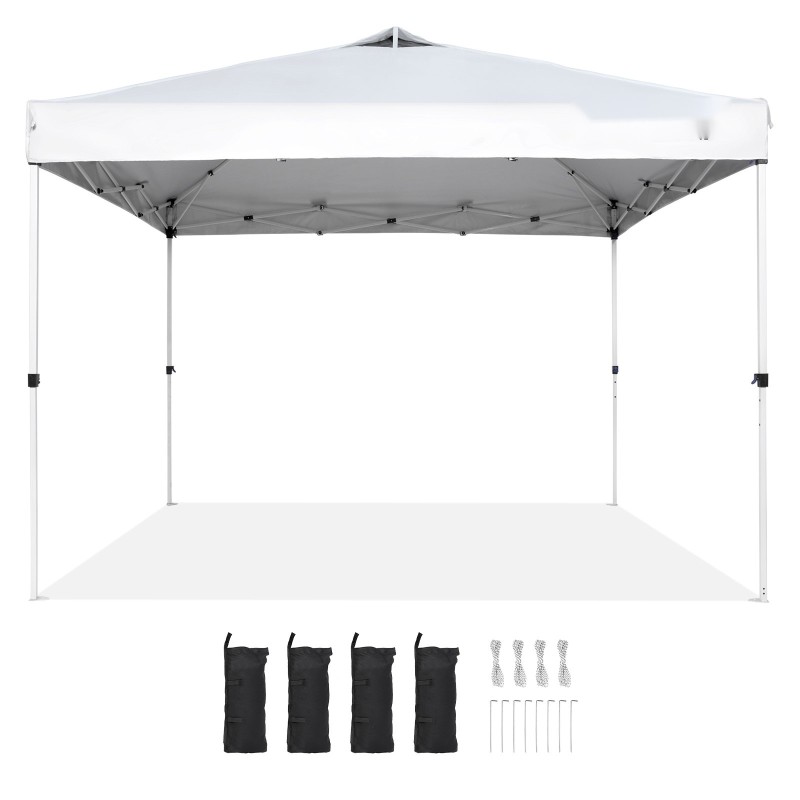 Pikapystytettävä juhlateltta 250D PU-kate hiiliteräsrunko 304,8 x 304,8 cm valkoinen kuljetuslaukku