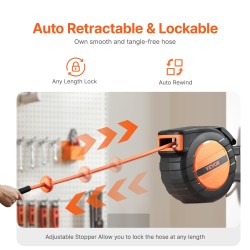 Sisäänkelautuva paineilmaletkukela 3/8-tuuma 15,24 m hybridi-polymeeriletku 300 PSI polypropeenikotelo