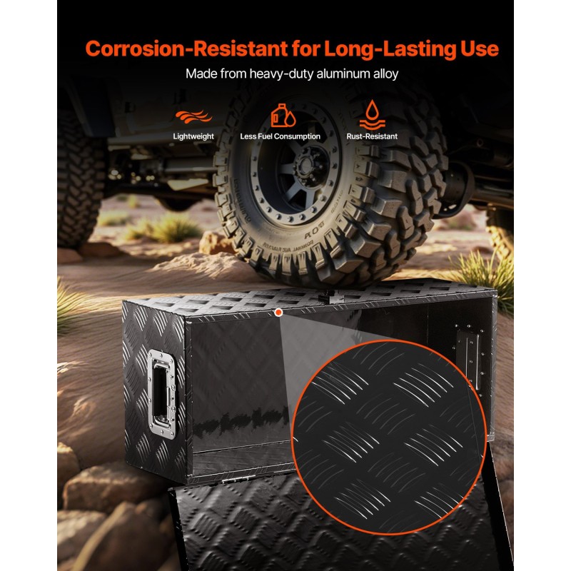 Työkalulaatikko alumiininen 762x330x244 mm musta sivukahvalla lukittava lavalle perävaunuun