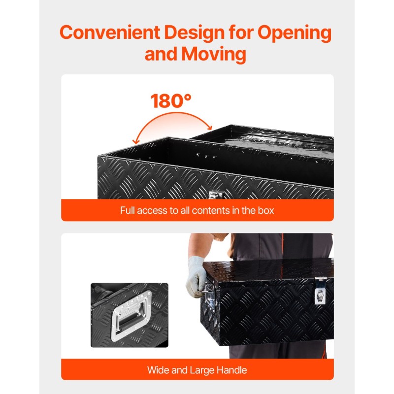 Työkalulaatikko alumiininen 762x330x244 mm musta sivukahvalla lukittava lavalle perävaunuun