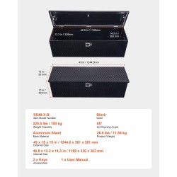 Työkalulaatikko alumiinista timanttikuvioitu lukolla ja sivukahvoilla 1244x381x381 mm musta