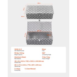 Työkalulaatikko alumiininen 30×13×9,6 tuumaa lukolla sivukahvoilla hopea