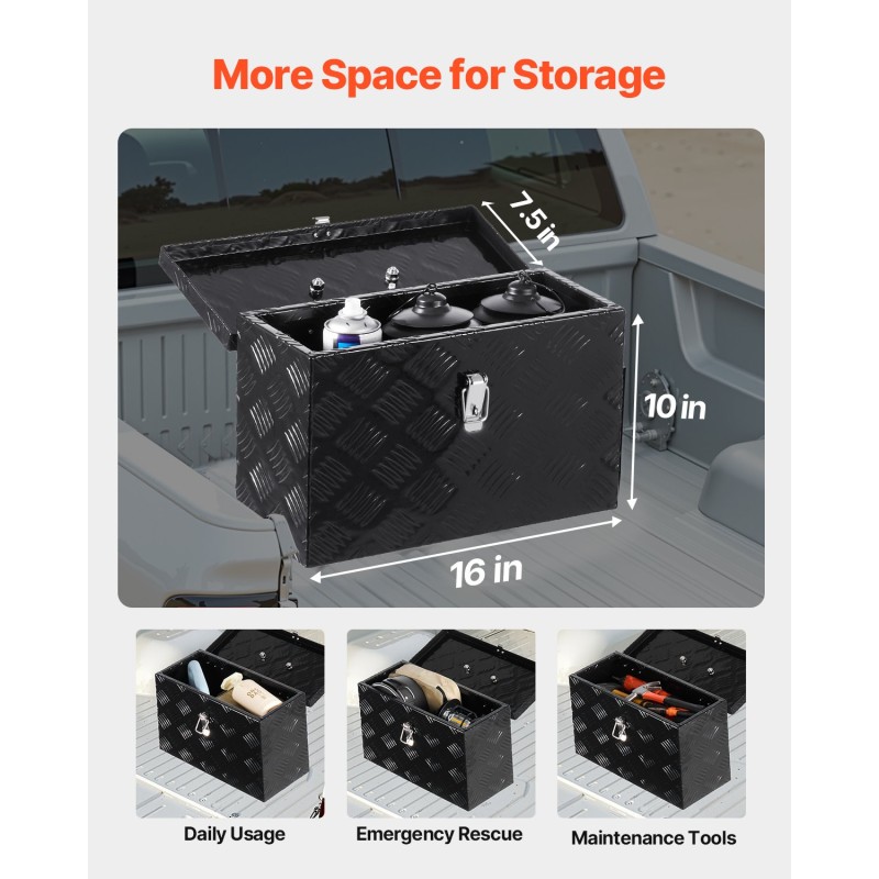 Alumiininen työkalulaatikko 406 x 190 x 254 mm musta sivukahvalla ja yläkahvalla