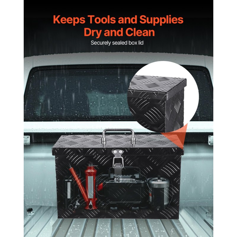 Alumiininen työkalulaatikko 406 x 190 x 254 mm musta sivukahvalla ja yläkahvalla