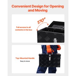 Alumiininen työkalulaatikko 406 x 190 x 254 mm musta sivukahvalla ja yläkahvalla