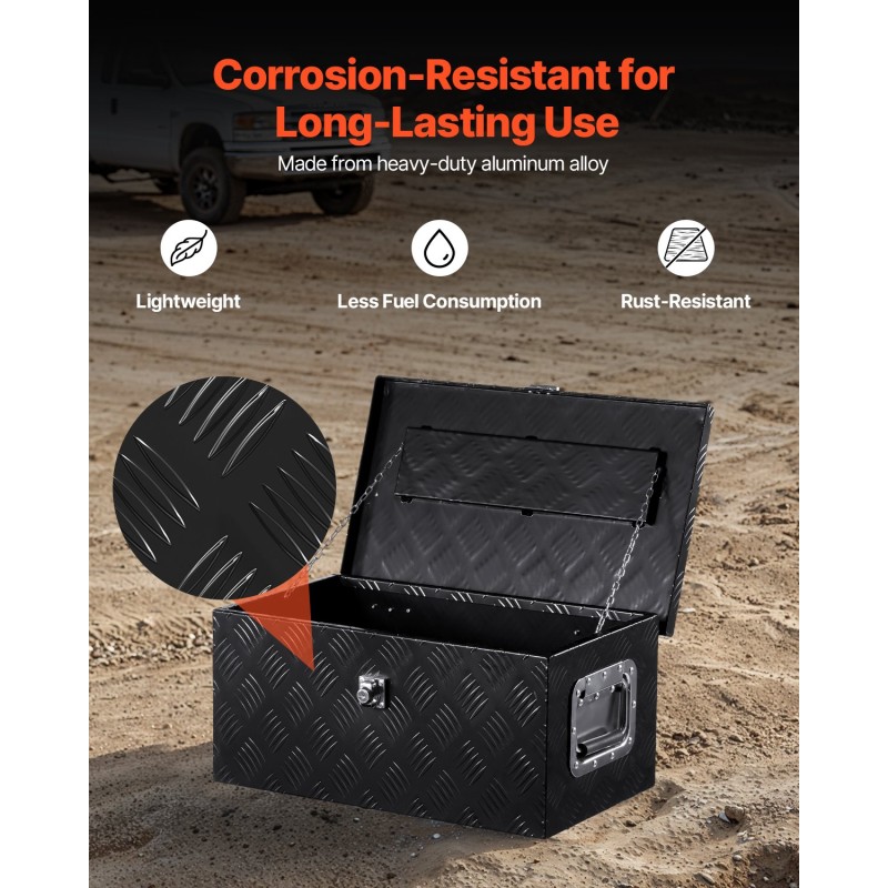 Alumiininen työkalulaatikko ajoneuvon lavalle 508x305x241 mm musta lukolla ja sivukahvalla