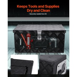 Alumiininen työkalulaatikko ajoneuvon lavalle 508x305x241 mm musta lukolla ja sivukahvalla