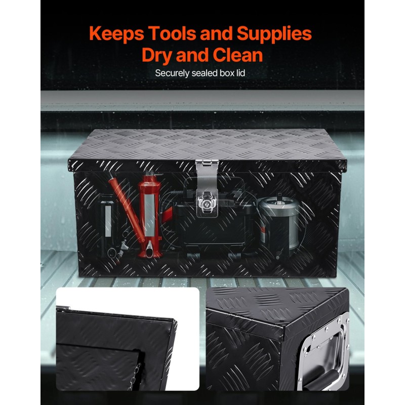 Alumiininen työkalulaatikko ajoneuvon lavalle 508x305x241 mm musta lukolla ja sivukahvalla