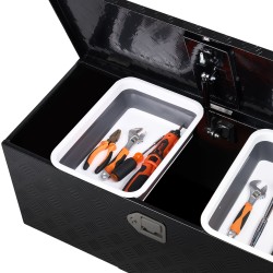 Työkalulaatikko alumiiniseoksesta musta 899 x 370 x 370 mm lukollinen liukuva hylly