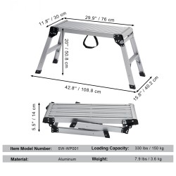 Taitettava alumiininen työalusta 150 kg kantavuus 50,8 cm korkeus luistamaton pinta