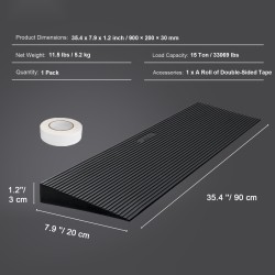 Leikattava täyskuminen kynnysluiska yhdeksänkymmentä senttimetriä pitkä kolme senttimetriä korkea luistamaton