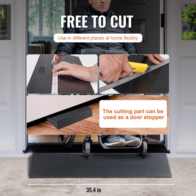 Kynnysluiska luonnonkumia 90 cm pitkä 4 cm korkea pyörätuoleille ja robotti-imureille