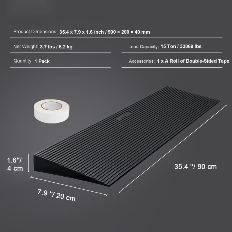 Kynnysluiska luonnonkumia 90 cm pitkä 4 cm korkea pyörätuoleille ja robotti-imureille