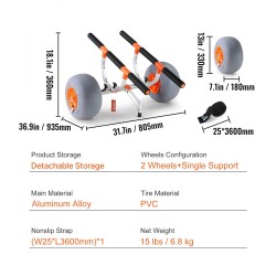 Kajakkikärry alumiinirunko 158,8 kg 30,5 cm renkaat taittuva säädettävä leveys liukumaton tukijalka