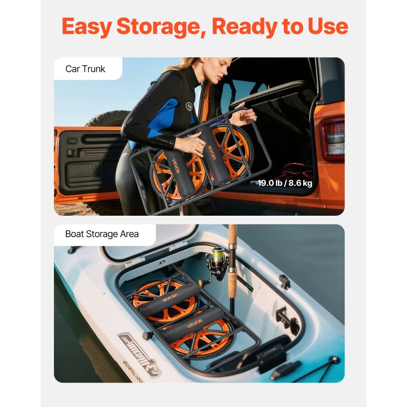 Kajakkikärry hiiliteräsrunko 149,7 kg kantavuus 38,1 cm täyskumirenkaat kokoontaitettava