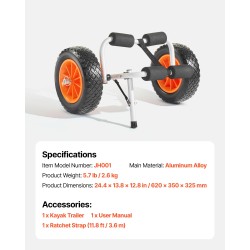 Taitettava alumiinikajakkikärry 90 kg kantavuus 25,4 cm täydenkumin renkaat kajakeille