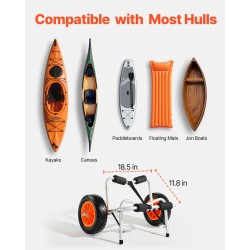 Kajakkikärry alumiinirunkoinen taittuva 113,4 kg kantavuudella 25,4 cm täyskumarenkailla ja räikkäkiristyshihnalla