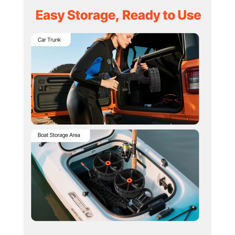 Taitettava kajakkikärry 136,1 kg kantavuus 25,4 cm täyskumirenkaat räikkäkiristysliina