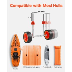 Kajakki ja SUP-kärry 304-ruostumaton teräsrunko 113,4 kg kantavuus 19,1 cm täyskumirenkaat