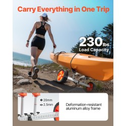 Kajakki kanootti SUP-lauta kärry alumiiniseosrunko 104 kg kantavuus umpinaiset 25,4 cm renkaat