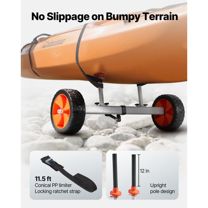 Kajakki kanootti SUP-lauta kärry alumiiniseosrunko 104 kg kantavuus umpinaiset 25,4 cm renkaat