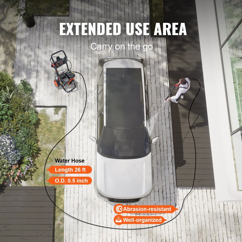 Bensiinikäyttöinen painepesuri 3400 PSI 2,6 GPM 5 pikaliitettävää suutinta