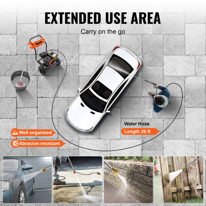 Korkeapainepesuri polttomoottorilla 3500 PSI 10 L/min 8 m letku 5 suutinta