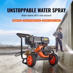 Bensiinikäyttöinen painepesuri 4400 PSI 15 L/min kuparipumpulla 5 suutinta