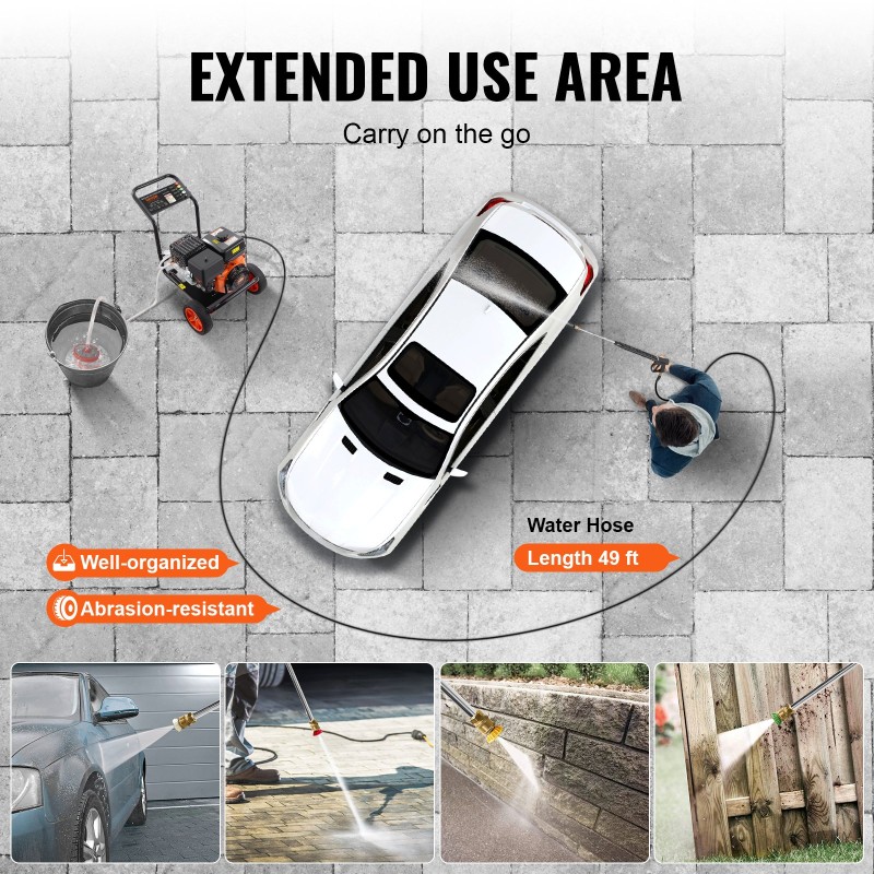 Bensiinikäyttöinen painepesuri 4400 PSI 15 L/min kuparipumpulla 5 suutinta