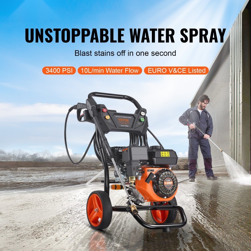 Korkeapainepesuri bensiinamoottorilla 3400 psi 10 l/min alumiinipumppu 5 suutinta