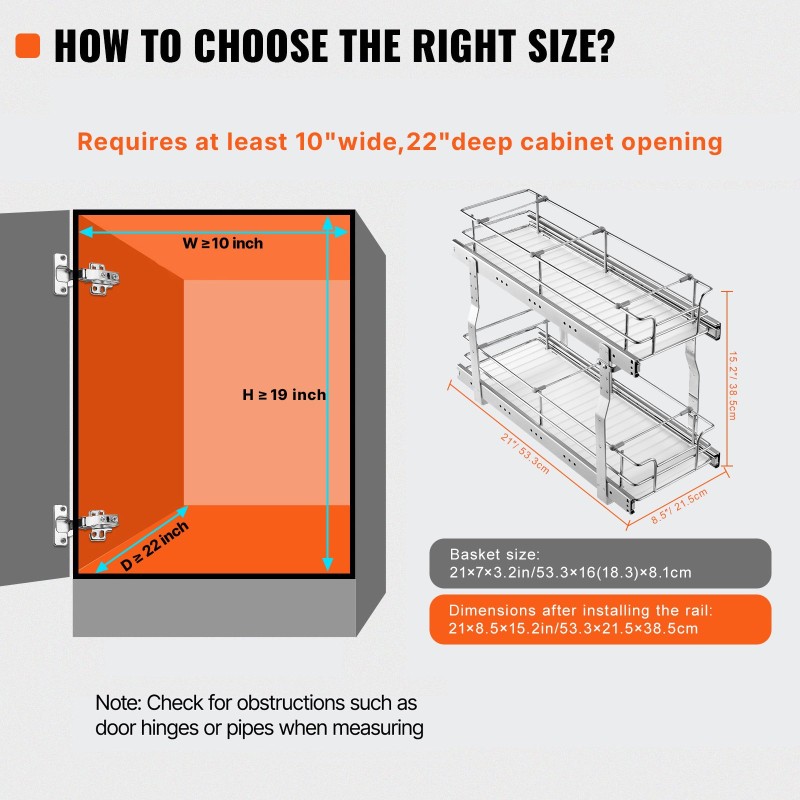 Ulosvedettävä kaksitasoinen teräskori kromattu pinta liukukiskot PP-aluslevyt 245x563x485 mm