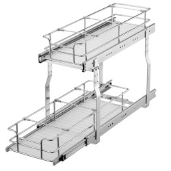 Ulosvedettävä kaksitasoinen teräskori kromattu pinta liukukiskot PP-aluslevyt 245x563x485 mm
