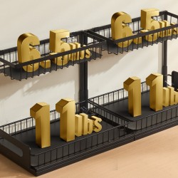 Kaksitasoinen teräs ulosvedettävä kaapinjärjestäjä kaksi kappaleen pakkaus keittiöön ja kylpyhuoneeseen