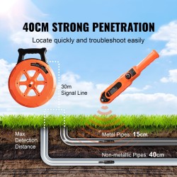 Putkitukosten paikannin 30 metrin kaapelilla ABS-muovinen IP67 vesitiivis muovi- ja metalliputkille