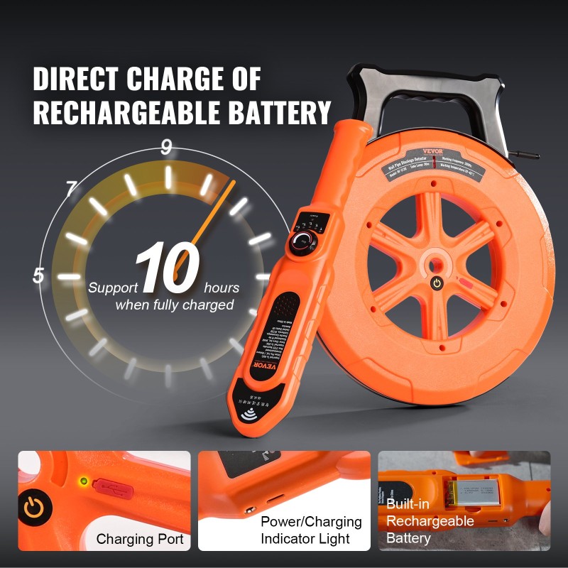 Putkitukosten paikannin 30 metrin kaapelilla ABS-muovinen IP67 vesitiivis muovi- ja metalliputkille