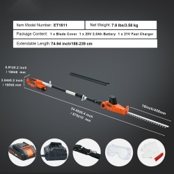 Pensasleikkuri akkukäyttöinen teleskooppivartinen 188–239 cm 18 tuuman terä