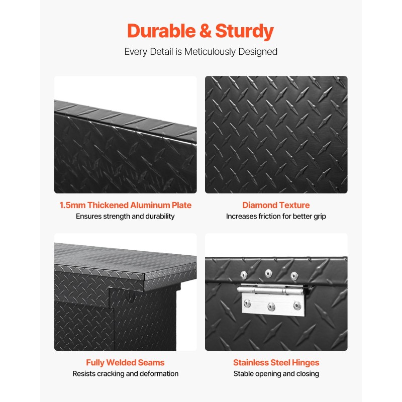 Poikittainen työkalulaatikko alumiiniseosta 1770×501×465 mm musta lukolla sivukahvoilla