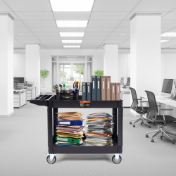 Palveluvaunu PP-muovinen 2-tasoinen 550 lbs kantavuus 5 tuuman pyörillä 2 jarrulla