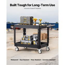 Muovinen kaksitasoinen huoltokärry 940x645 mm hyllyillä 250 kg siivous- ja varastokäyttöön