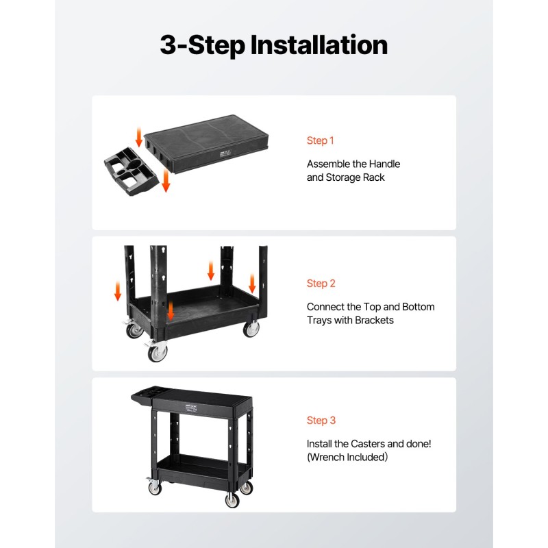 Muovinen kaksitasoinen apukärry 250 kg kantavuus 4 pyörää 2 jarrulla