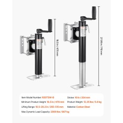 Pultattava kääntyvä perävaunun tunkki hiiliteräksinen 907 kg nostokorkeus 265–515 mm