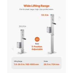 Pulttikiinnitteinen kääntyvä perävaunun tunkki hiiliteräs 3628 kg staattinen kuormankesto 195–1005 mm