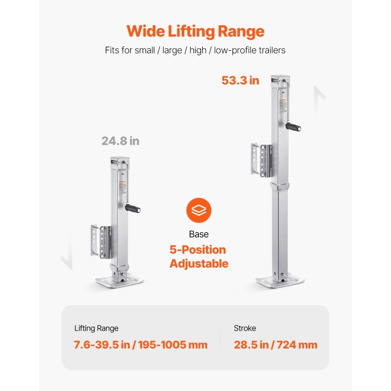 Pulttikiinnitteinen kääntyvä perävaunun tunkki hiiliteräs 3628 kg staattinen kuormankesto 195–1005 mm