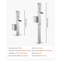Pulttikiinnitteinen kääntyvä perävaunun tunkki hiiliteräs 3628 kg staattinen kuormankesto 195–1005 mm