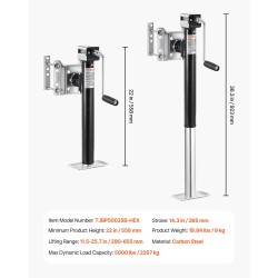 Perävaunun tukitunkki hiiliteräs 2267 kg dynaaminen kantavuus 365 mm iskunpituus kääntyvä pulttikiinnitys