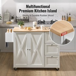 Keittiösaareke massiivipuinen työtaso 115 cm leveä valkoinen säilytyskaapilla säädettävillä hyllyillä pyörillä