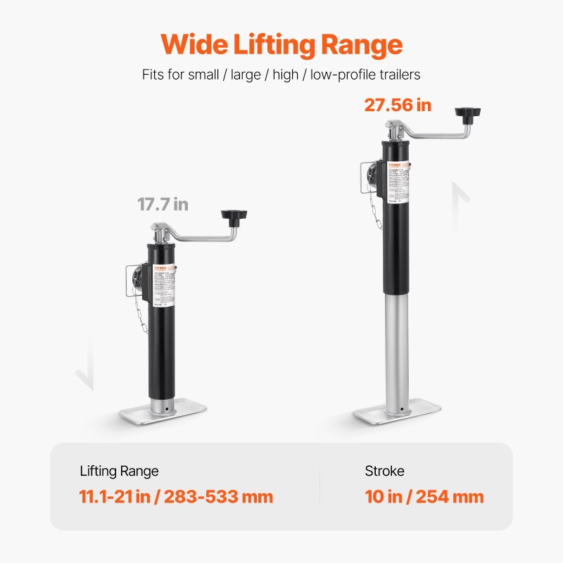 Perävaunun nokkatunkki hiiliteräs ruosteenestopinnoite 907 kg nostokorkeus 283–533 mm kampikahva