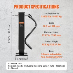 Peräkärryn tunkki hiiliteräksinen hitsattava 5443 kg kantavuus korkeussäädettävä kampikahvalla