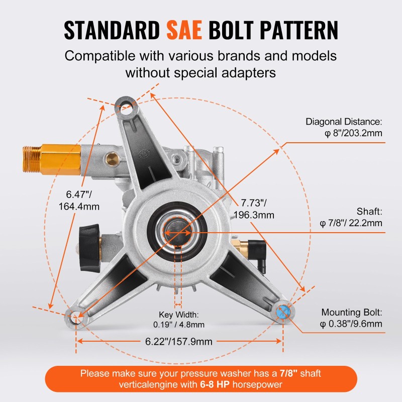 Painepesurin pumppu alumiini 22 mm pystyakseli 227 bar 11 L/min 196–230 cc